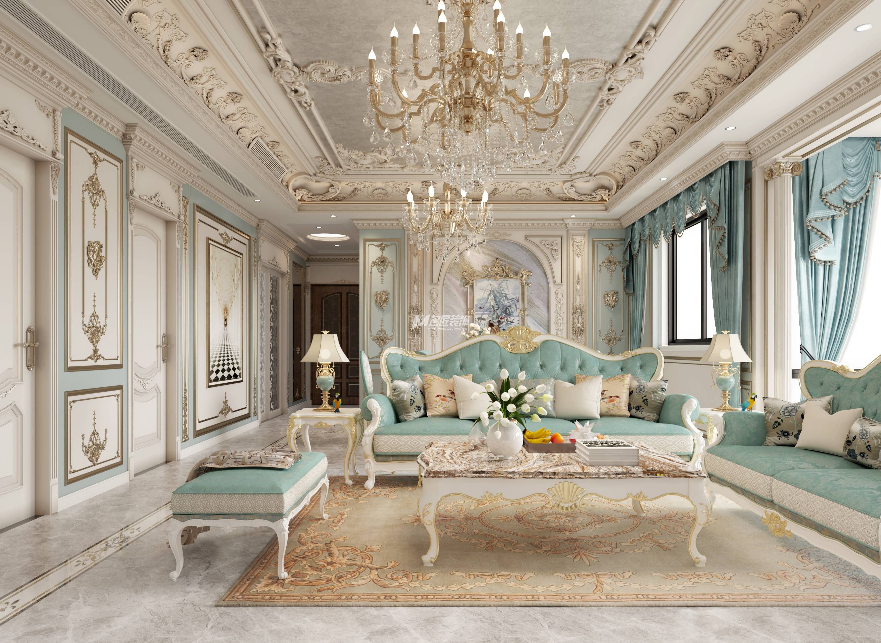 南寧寶能城131㎡客廳歐式裝修風(fēng)格案例效果圖