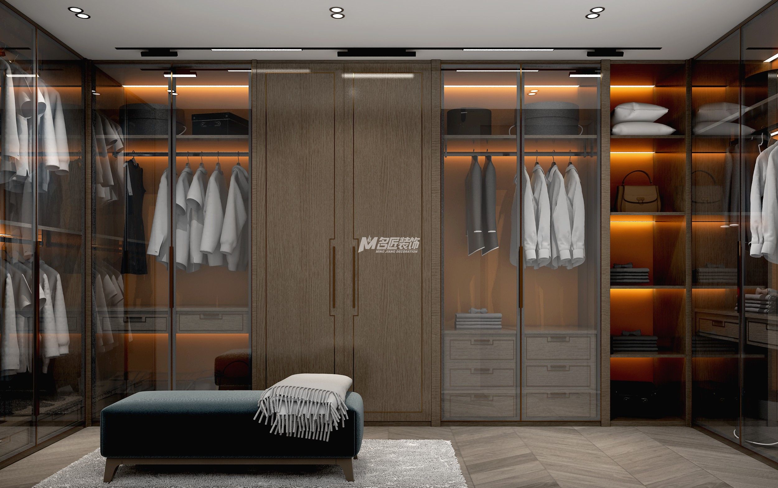 南寧天譽(yù)城180㎡衣帽間現(xiàn)代輕奢裝修風(fēng)格案例效果圖