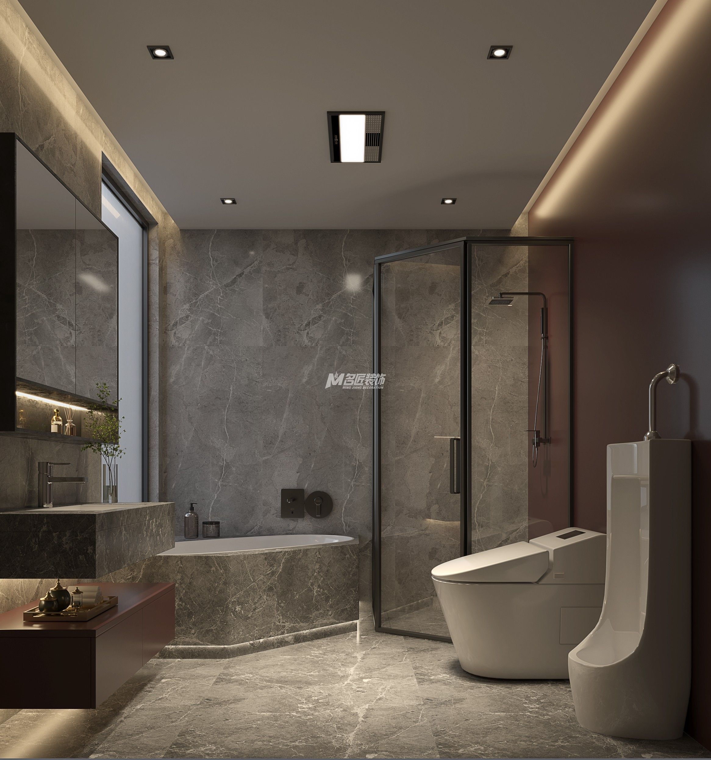 南寧彰泰金旺角290㎡主衛(wèi)現(xiàn)代輕奢裝修風(fēng)格案例效果圖