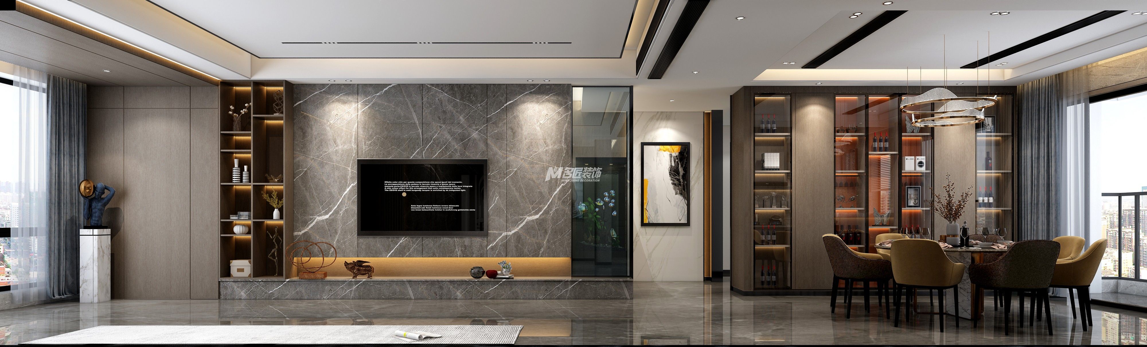 南寧天譽(yù)城180㎡客餐廳1現(xiàn)代輕奢裝修風(fēng)格案例效果圖