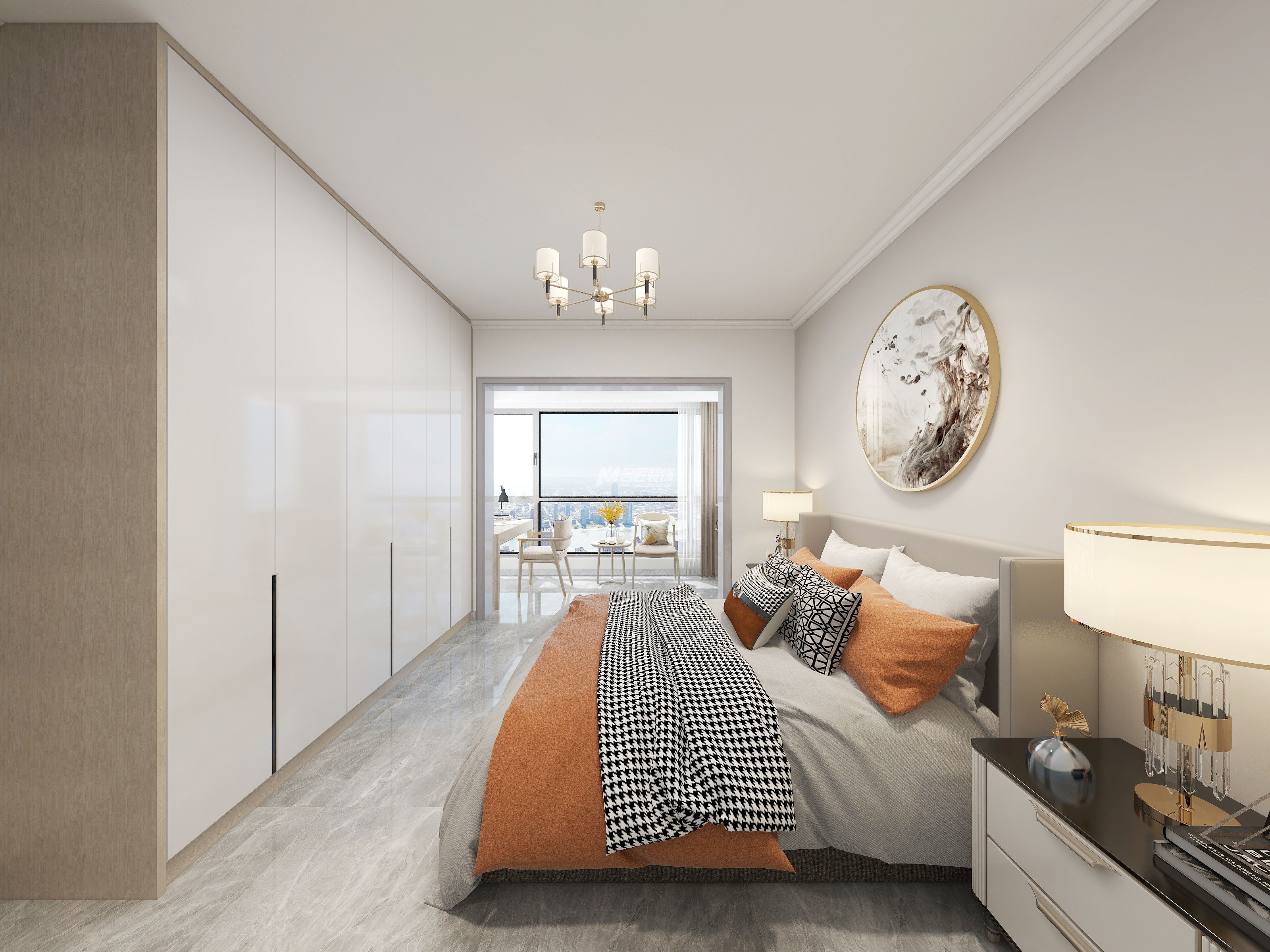 南寧光明城市夢溪苑110㎡主臥現(xiàn)代簡約裝修風(fēng)格側(cè)面效果圖