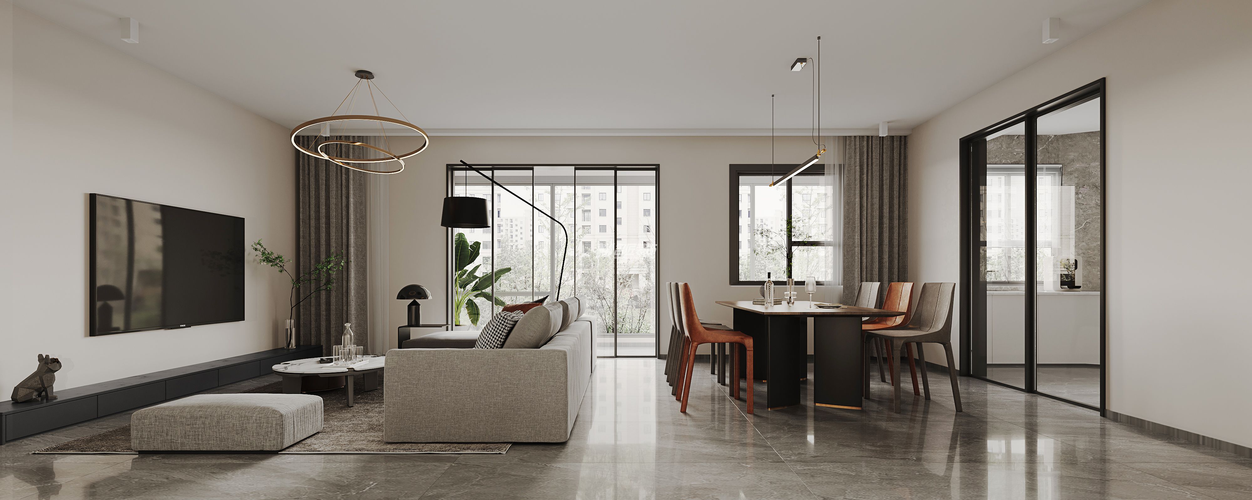 南寧微波大院120㎡現(xiàn)代簡(jiǎn)約裝修風(fēng)格客餐廳案例效果圖